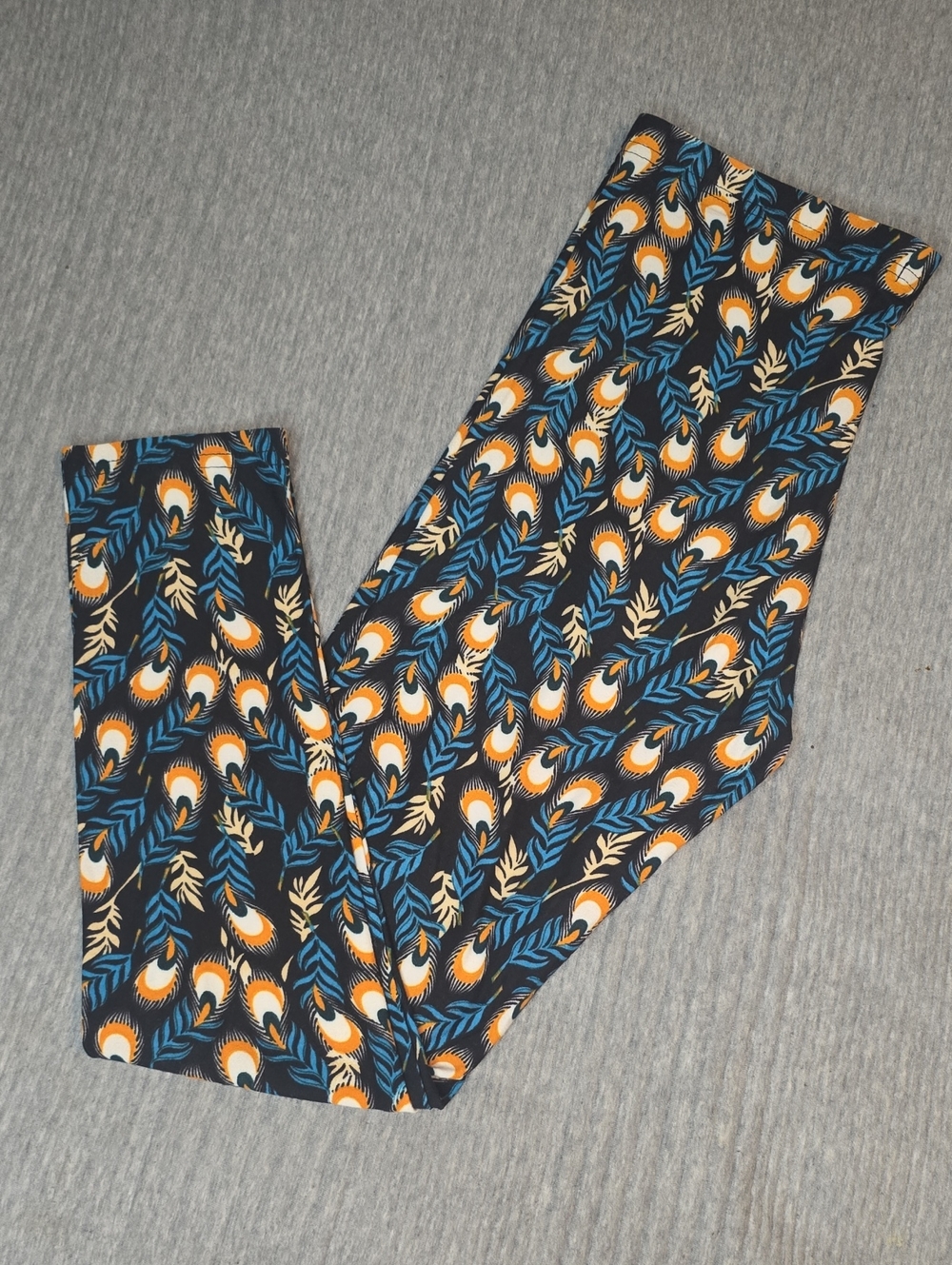 Women's Navy Blue Patterned Leggings with Orange Accent
